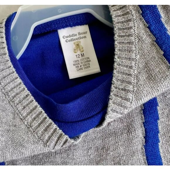 Baby Boys 3pc Christmas Outfit Sweater Vest Corduroy Pants Shirt 12M Cotton NWT - Picture 3 of 4